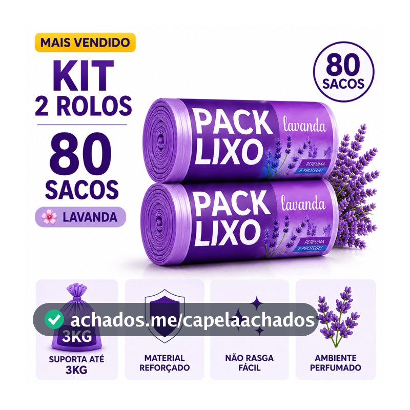 Kit 2 Rolos Sacos Lixo 10L Lavanda 80 Sacos Perfumados Resistentes Cozinha Banheiro Anti Odor
