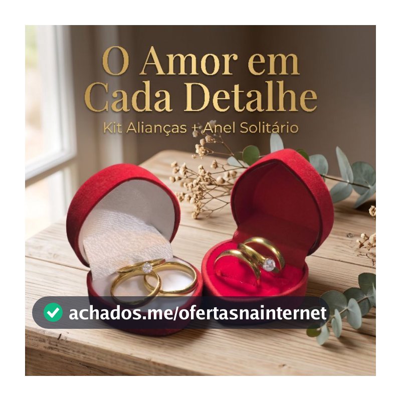 Par De Aliança Banhada Ouro 18K Tradicional Anatômica 4mm Casamento Noivado Com Anel Solitário e Caixinha Veludo