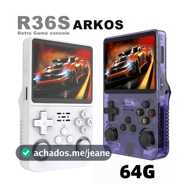 Console Portátil R36S + de 15.000 Jogos Vídeo Game 64g Linux Tela IPS 3.5 Polegadas