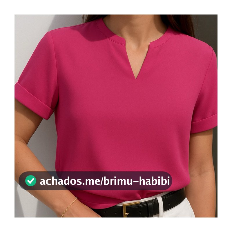 Blusa Feminina Detalhe em V Manga Dobrada Promoção Moda Social Trabalho