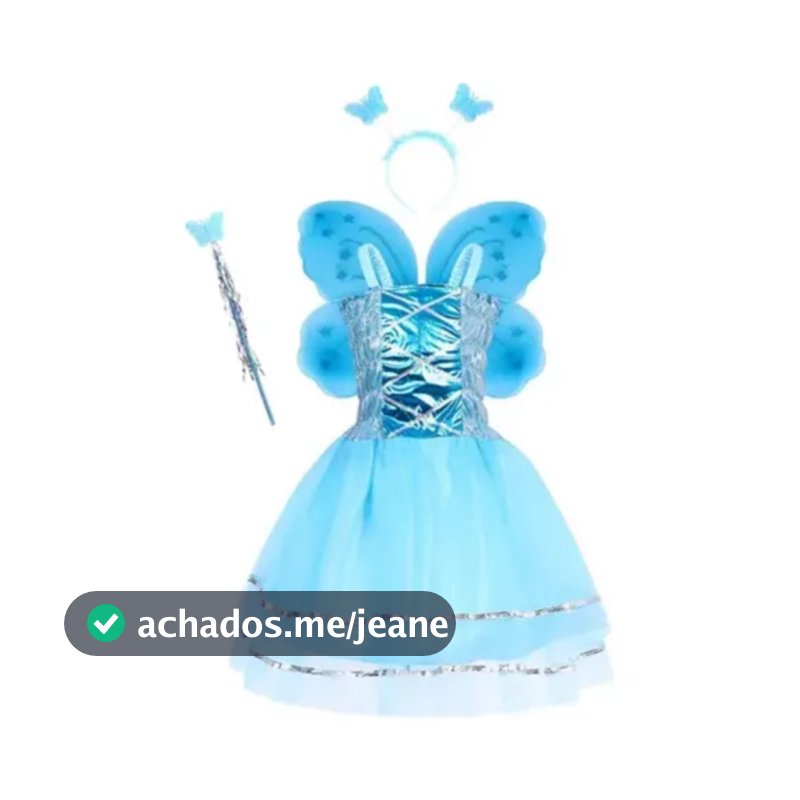 Fantasia Infantil Menina Princesa Vestido Varinha Tiara Borboleta Fada Kit 4pçs Festa Criança