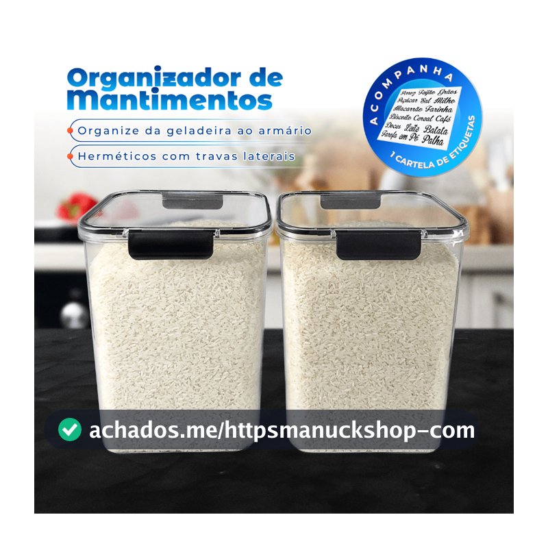 Kit 2 Potes Grande 4200ml Resistente Organizador Mantimentos Dispensa Cozinha