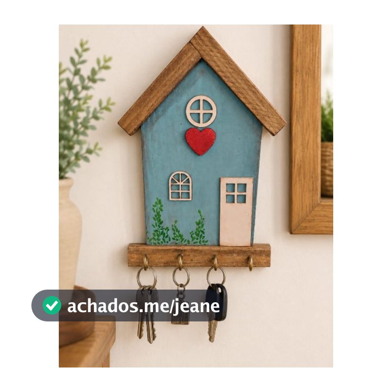 Porta Chaves de Parede Casinha em Madeira Artesanal | Organizador Decorativo Rústico com 4 Ganchos/ Porta chaves madeira