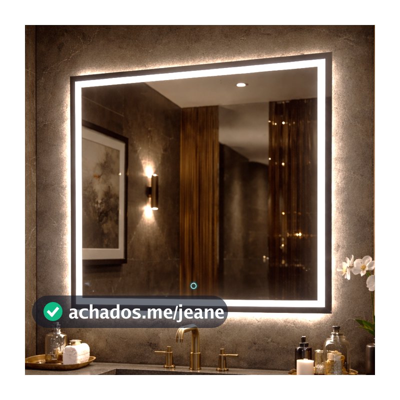 Espelho Quadrado com Botão Touch de Parede Jateado com LED 3 Cores Vários Tamanhos Decoração Luxo