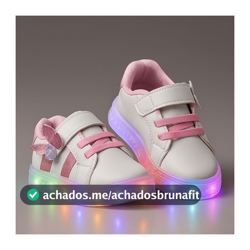 Tenis Infantil Com Led Meninas Borboleta Glitter Acende Pisca Lançamento