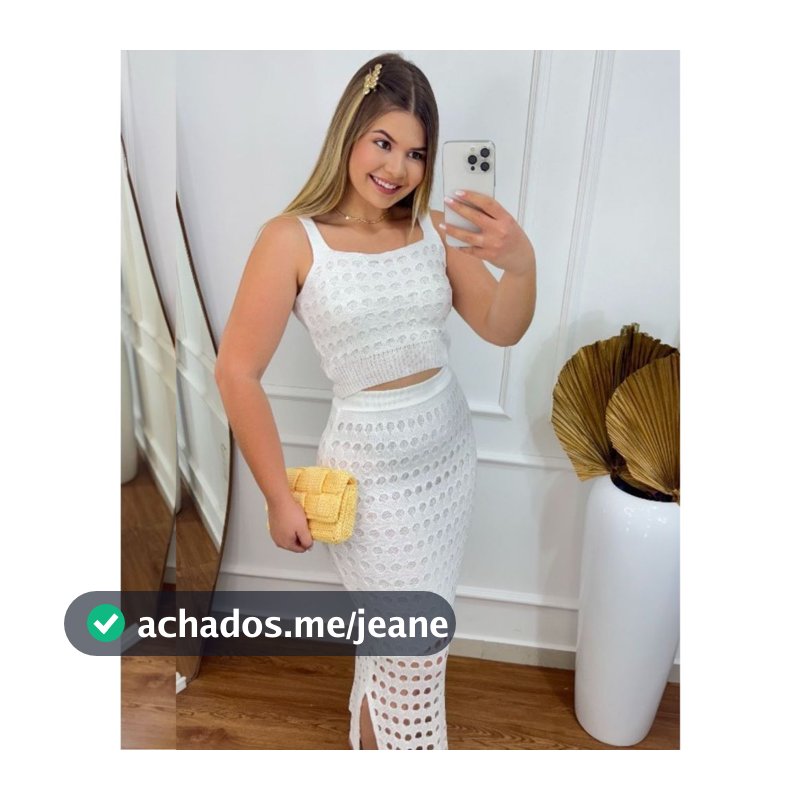 Conjunto Feminino Tricot Saia Longa E Cropped Top Tricô Trama Rendada Verão