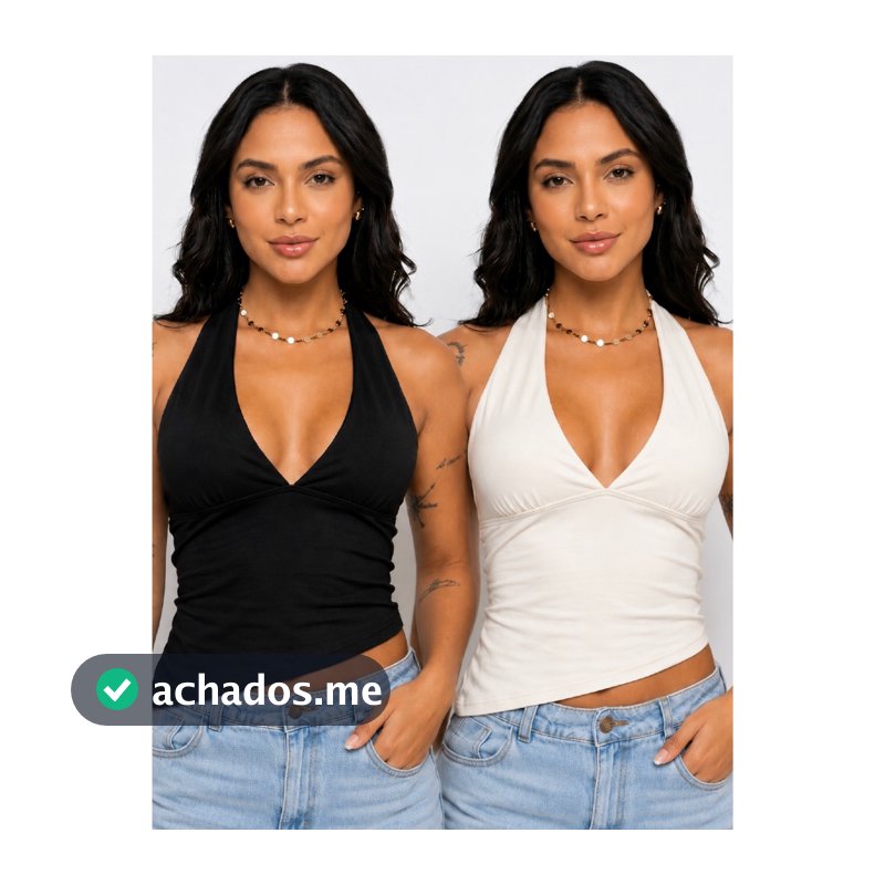 Kit 2 Blusa top Cropped Multiformas Frente Única assimétrico amarração ajustável Suplex decote profundo Tendência