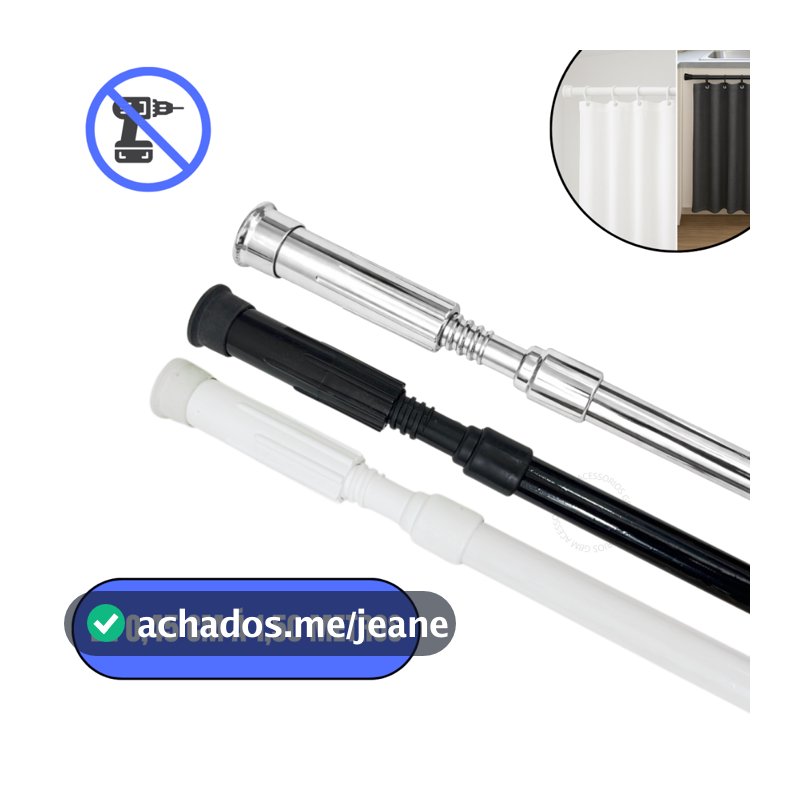 Varão Extensível Ajustável 45cm a 1,50m Cortina Box Banheiro Suporte Sem Furo Branco/Preto/Cromado