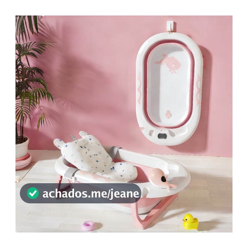 Banheira Dobrável Bebê Portátil com Almofada e Termômetro Infantil - Ideal para Pequenos Espaços