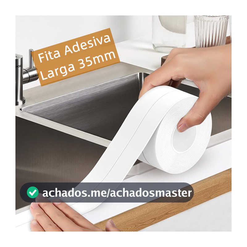 Fita Adesiva Vedação PVC Impermeável Banheiro Pia Antimofo Parede Selante Tape Larga Autoadesiva Branco Vaso Sanitário
