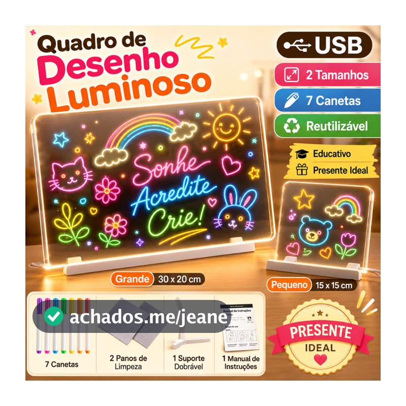 Prancheta de desenho infantil apagável, brinquedos artesanais luminosos, quadro negro, conjunto educacional infantil