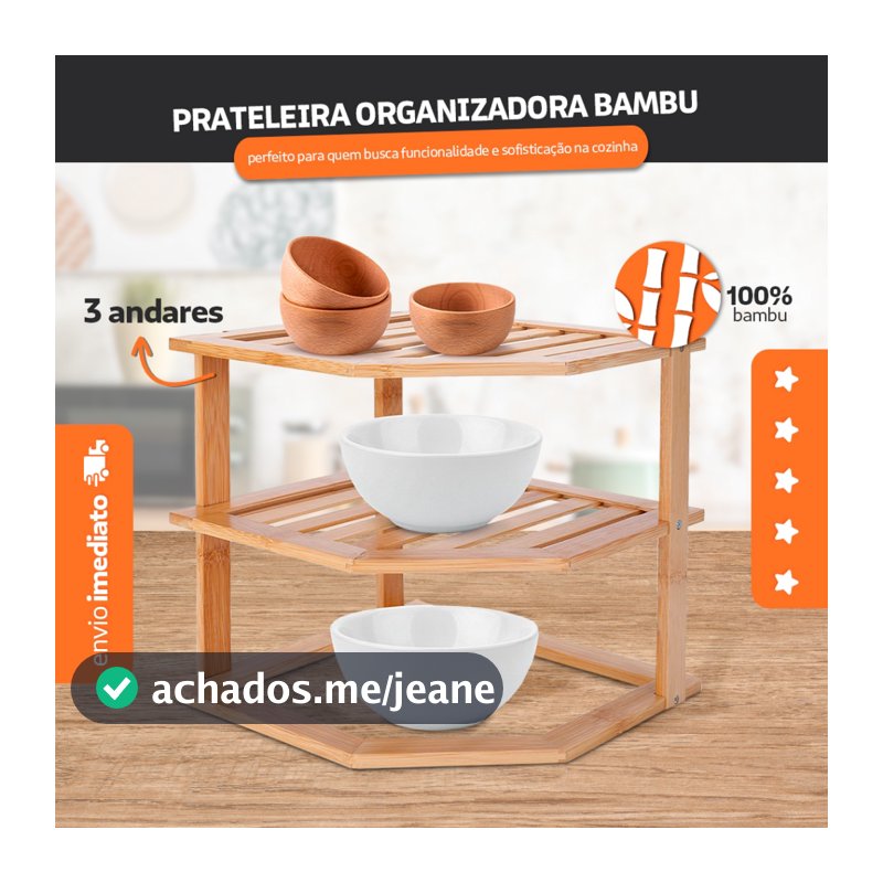 Prateleira Organizador Tripla Em Bambu Multiuso- Bhz Store