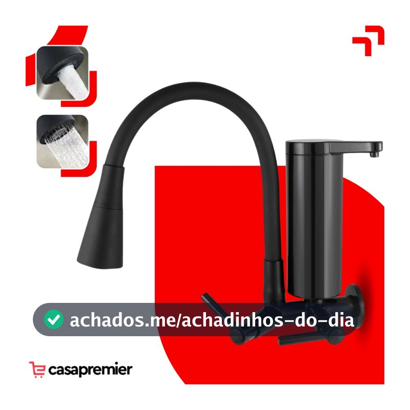 Torneira Pia Cozinha Preta Parede Com Filtro Gourmet 2 Jatos Abs