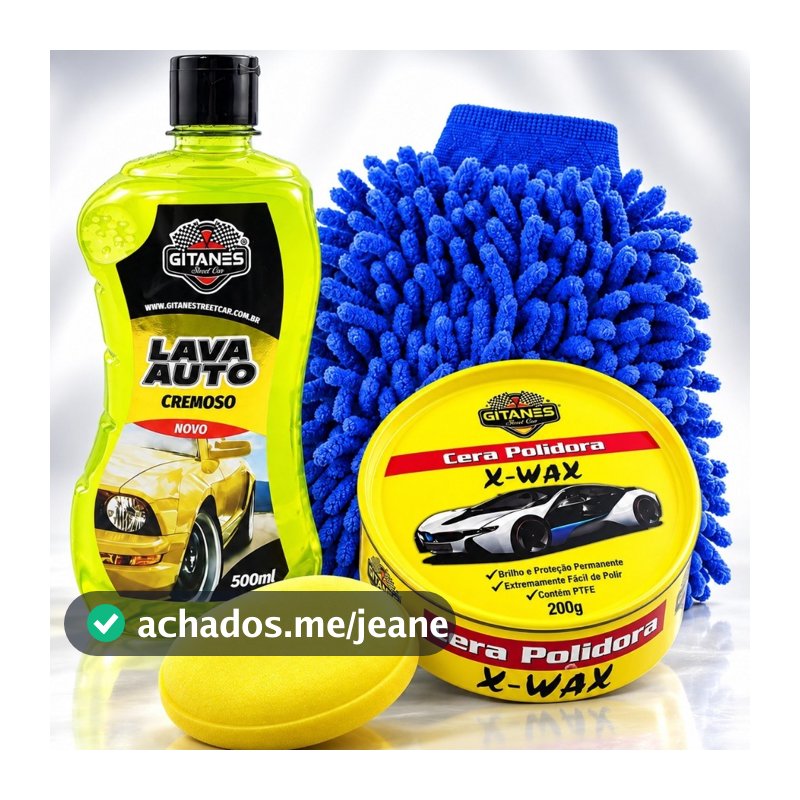 Kit Shampoo Lava Auto Cera Polidora Cremosa Luva Microfibra Aplicador Espuma Lavagem Limpeza Estética Auto Carro Moto