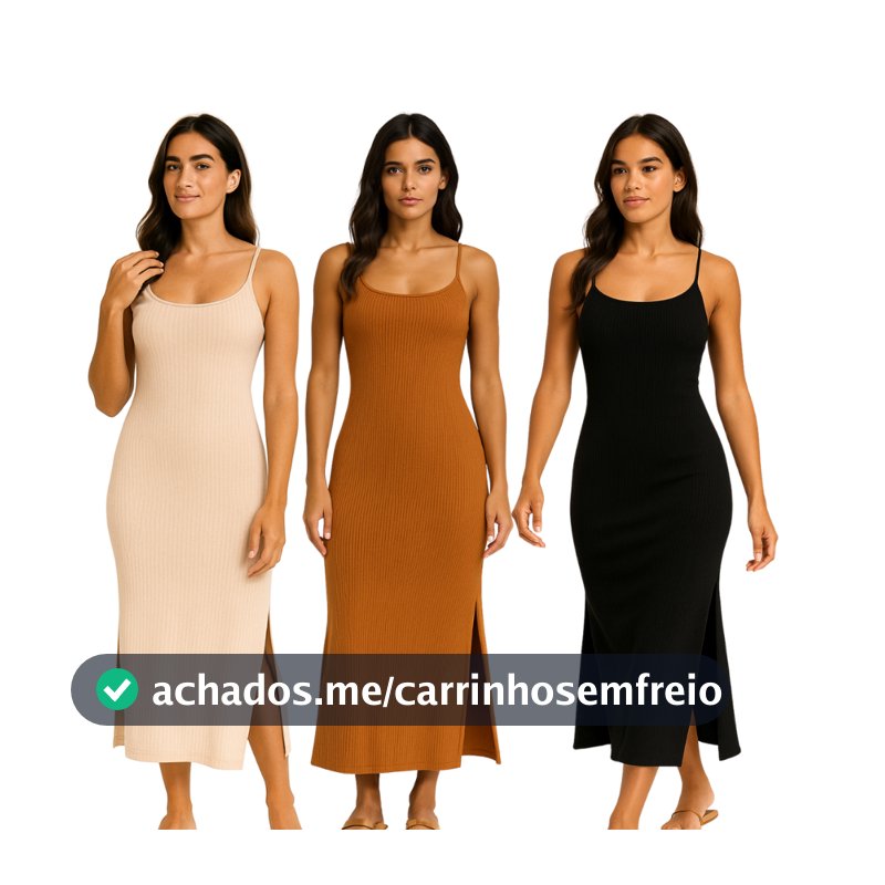 Vestido Alcinha Liso Longo Verão Moderno Canelado Fenda Lateral