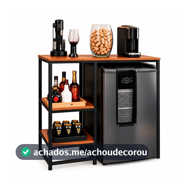 Aparador Bar Gourmet com Adega Compacta Frigobar Organizador Bebidas Sala Cozinha Moderno