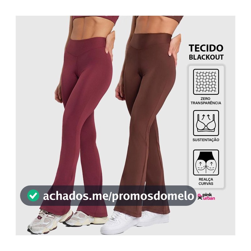 Kit 2 Calça Legging Fitness Feminino Flare Cintura Alta Balance Blackout Zero Transparência Bailarina