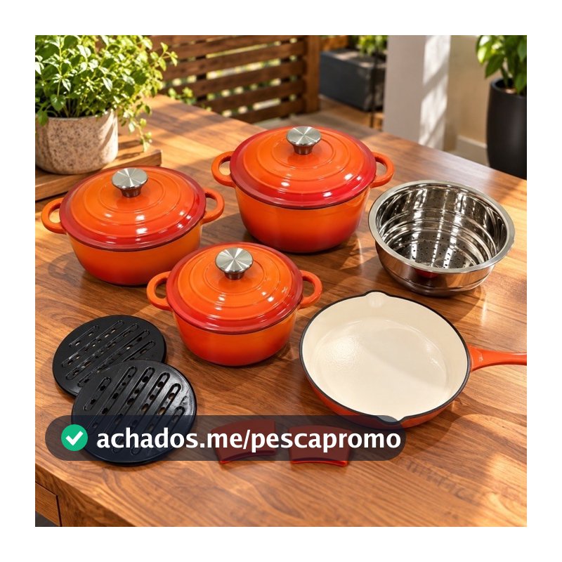 Jogo de Panelas de ferro fundido Modelo Fogo Caipira 18 peças com acesssórios Lançamento