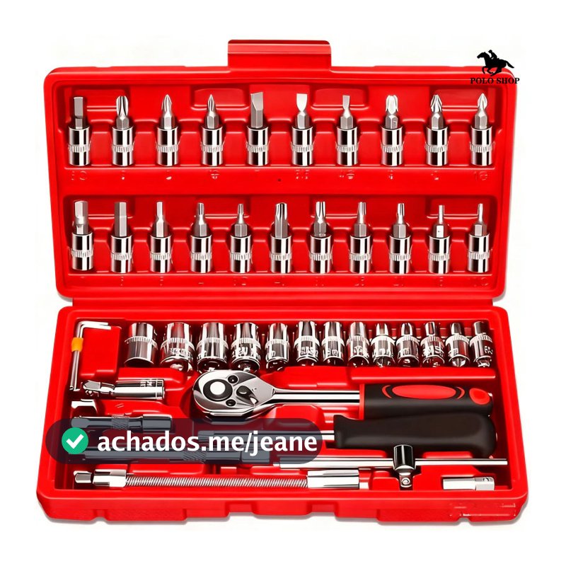Kit Ferramentas 10/40/46 Peças Aço Cromo Vanádio c/ Chave Catraca, Estojo ABS, p/ Carro e Casa