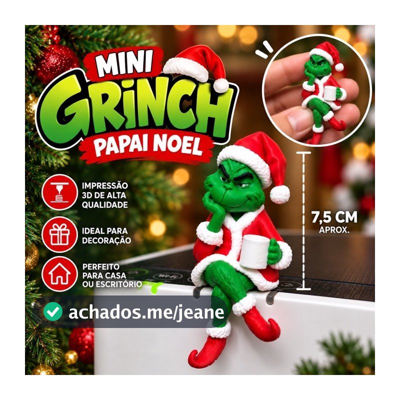 mini grinch papai noel para monitor estante bancada decoração ou presente 7.5cm