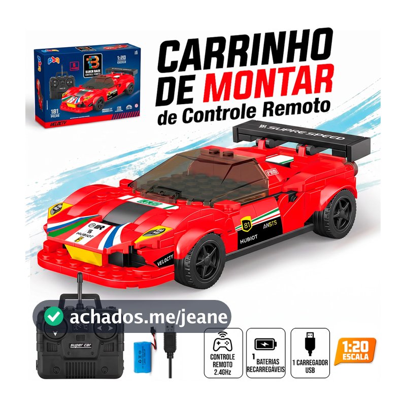 Carrinho De Controle Remoto Bloco De Montar 181 Peças Brinquedo Recarregável Usb Infantil