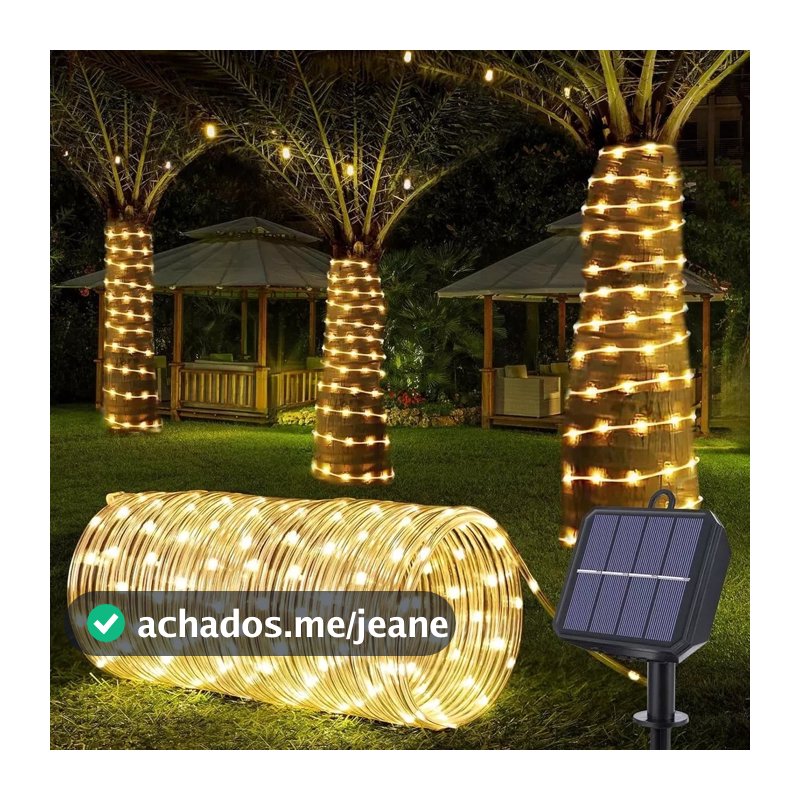 Cordão de Luzes Solar 10M 300LED, IP65, À Prova d’Água, Decoração de Natal para Jardim e Festa
