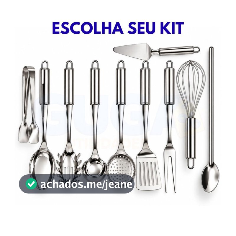 Kit Cozinha - Utensílios para Cozinha em Geral Inox para Cozinha Colher Concha Escumadeira Espátula
