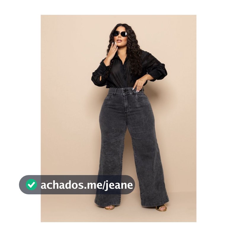Calça jeans pantalona plus size cós alto duplo tendência vintage lycra premium