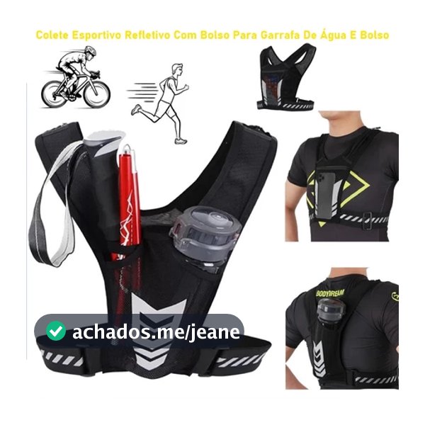 Colete Esportivo Refletivo Com Bolso Para Garrafa De Água E Bolso Para Celular Adequado Para Ciclismo E Corrida Noturna