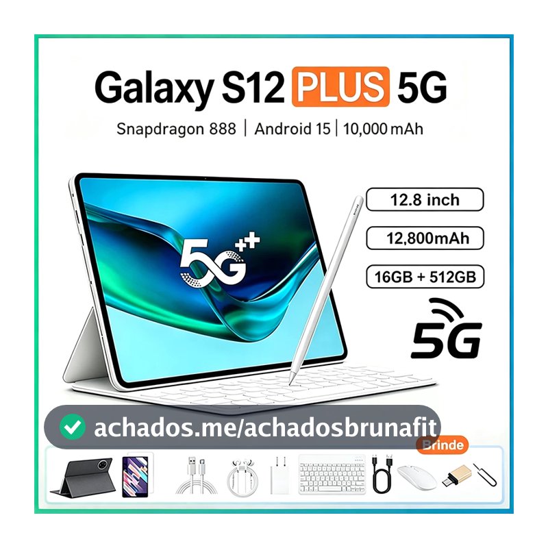 Galalxy S12 Plus -12.8"inch 16GB+512GB Android 16 12,800mAh Snapdragon 888 Combo com Teclado e Mouse