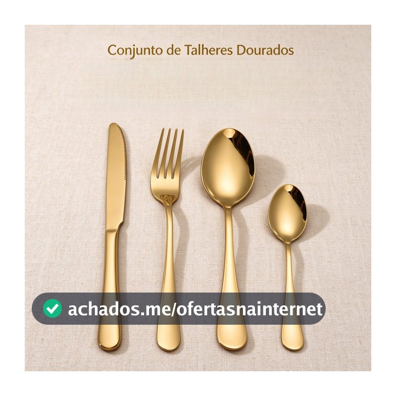 24/48 Talheres Individuais Faca Garfo Colher Sobremesa Inox Para Cozinha Dourado