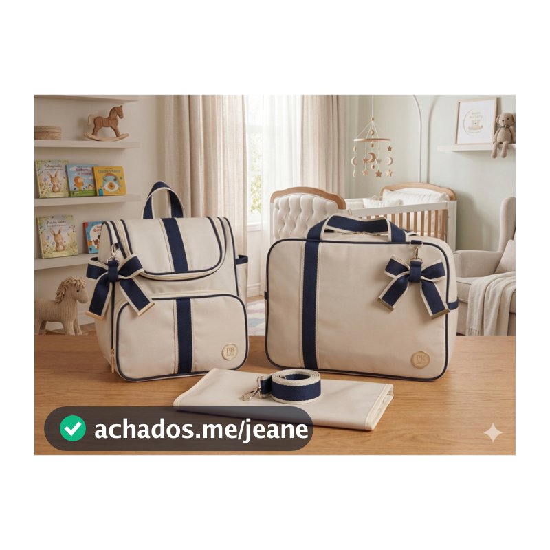 Kit Bolsa Maternidade Luxo 3 Peças com Laço e trocador Elegante e Funcional