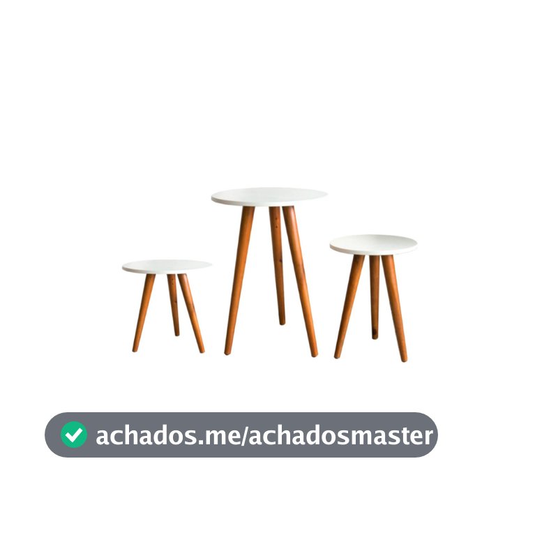Trio de Mesinhas Lateral Redondas Sala Pé Palito Retro