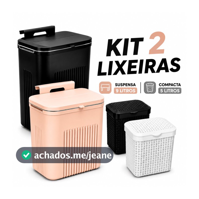 Lixeira Suspensa com Suporte Adesivo e Alça de Pendular 9 Litros Com Tampa Cozinha Sala Banheiro