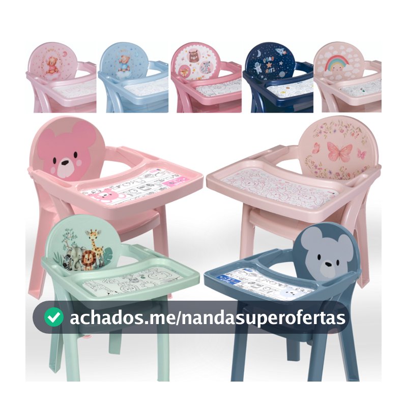 Poltrona de Alimentação Plasutil Infantil Portátil Cadeira Refeição Para Bebê Com Bandeja Para Colorir - Azul e Rosa