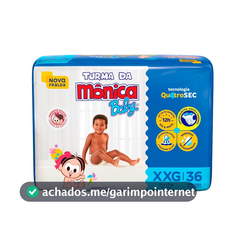 Fralda Turma da Mônica Baby Mega Tamanho XXG 36 Unidades Descartáveis