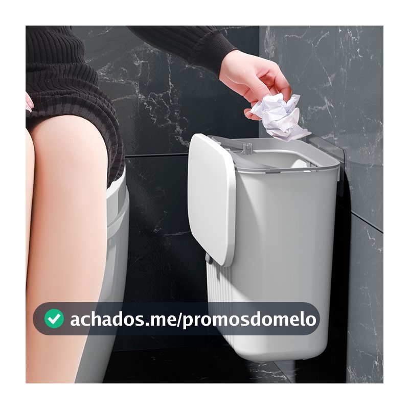 Lixeira Suspensa 9 Litros Com Tampa E Suporte Alto De Adesivos E Alça De Pentura Para Cozinha
