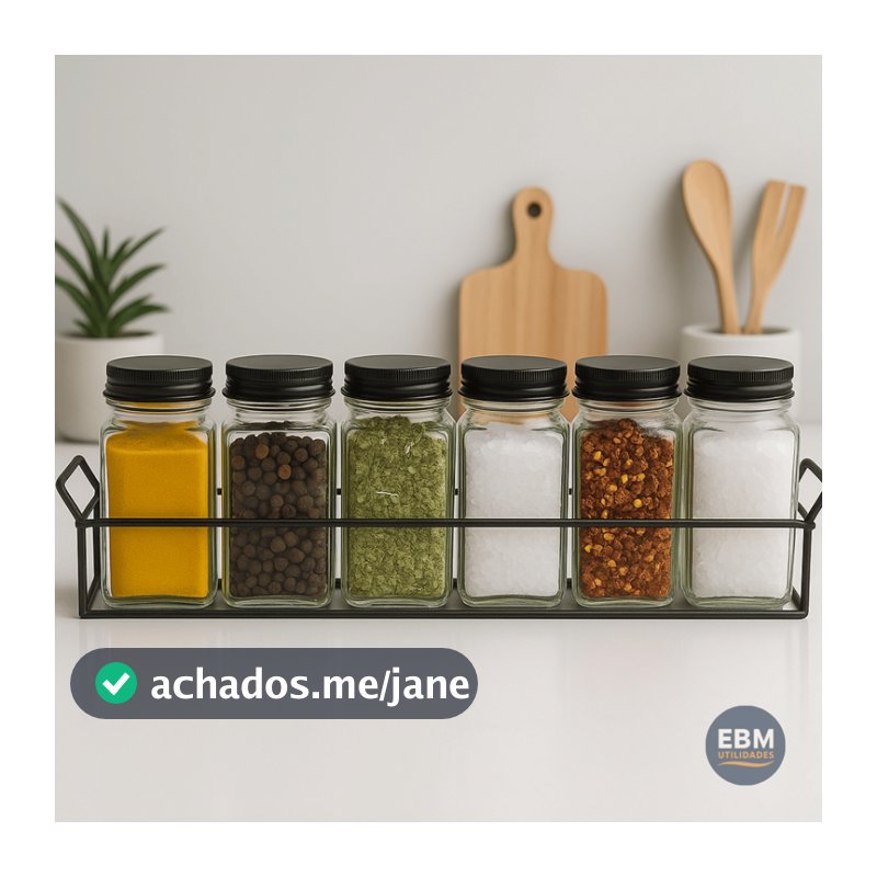 Kit 6 Potes Porta Condimento Tempero Vidro Tampa Metal Com Suporte