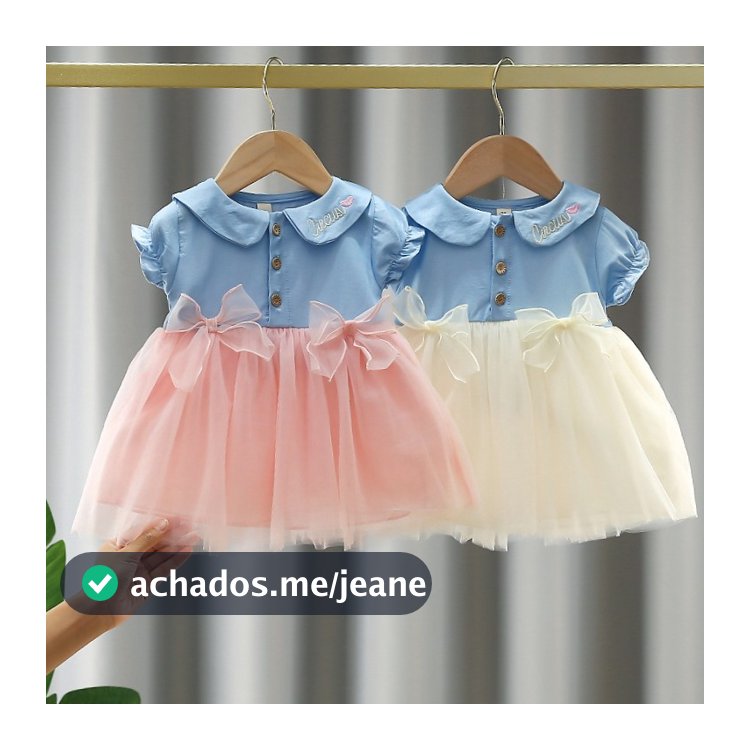 Vestido Tutu Para Bebê Menina Bordado Gola Boneca De Princesa Laço Gaze