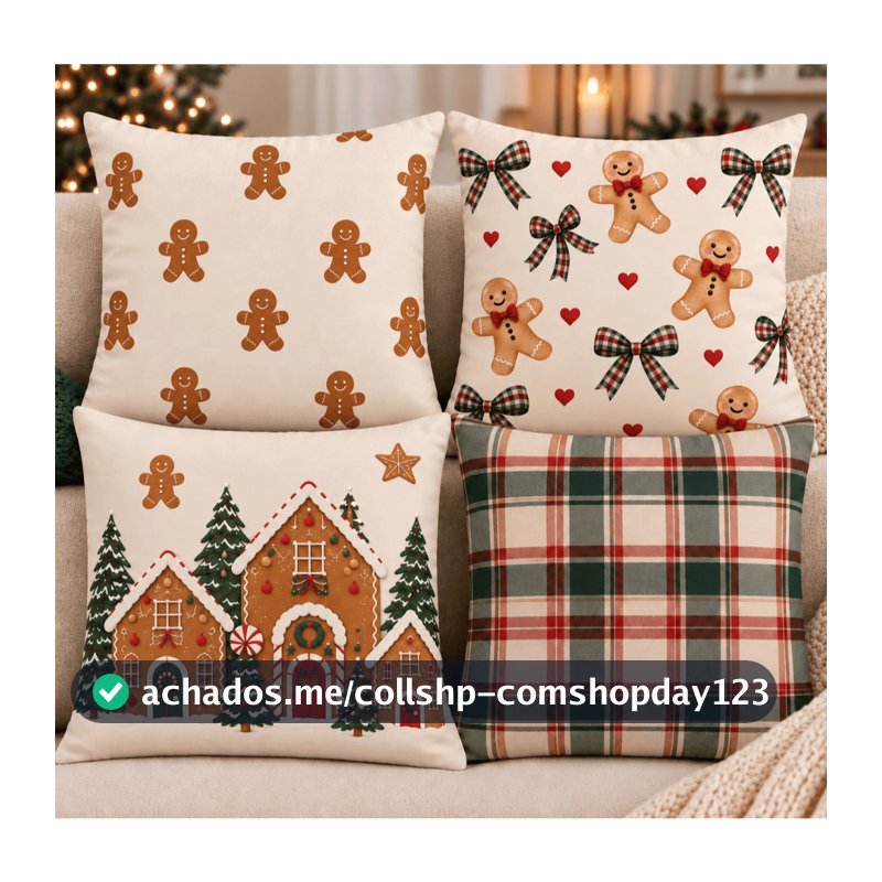 Kit 4 Capas de Almofadas Natalinas Decorativas Natal Enfeite de Natal 45x45