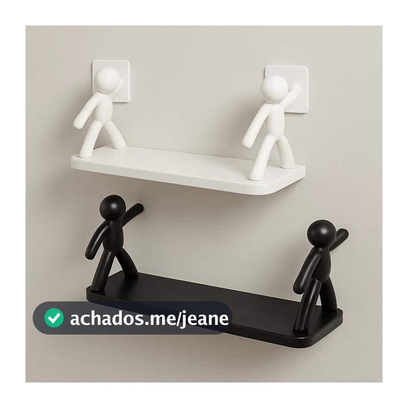 Prateleira Estante Bonequinho plástico com suporte decorativa banheiro cozinha C/ Adesivo