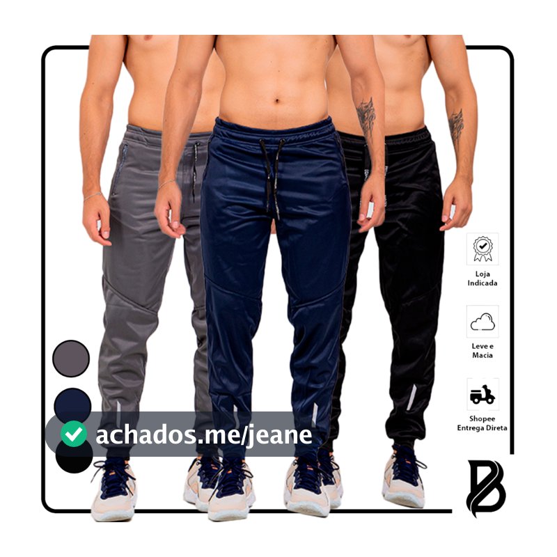 KIT 3 Calça Jogger Masculina Esportiva DRYFITNESS C/ Zíper Refletivo - Academia e Casual