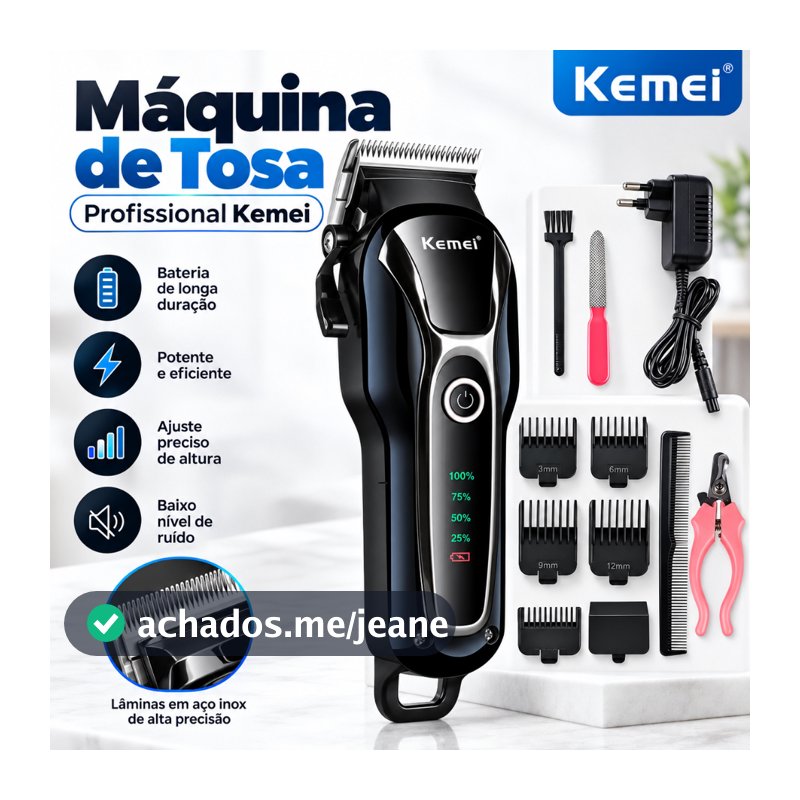 Máquina de Tosa Pet Kemei KM-1991 Profissional Aparador Removedor de Pelos Cães e Gatos