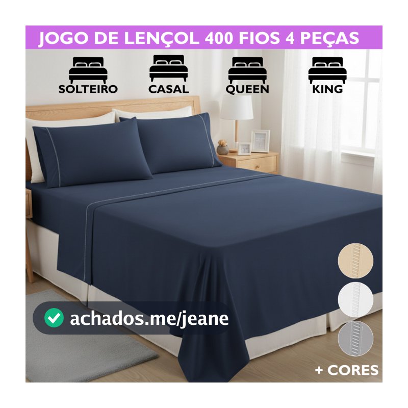 Jogo De Lençol 400 Fios Ponto Palito Casal Queen King e Solteiro com Elástico Toque de Seda  3 e 4 Peças