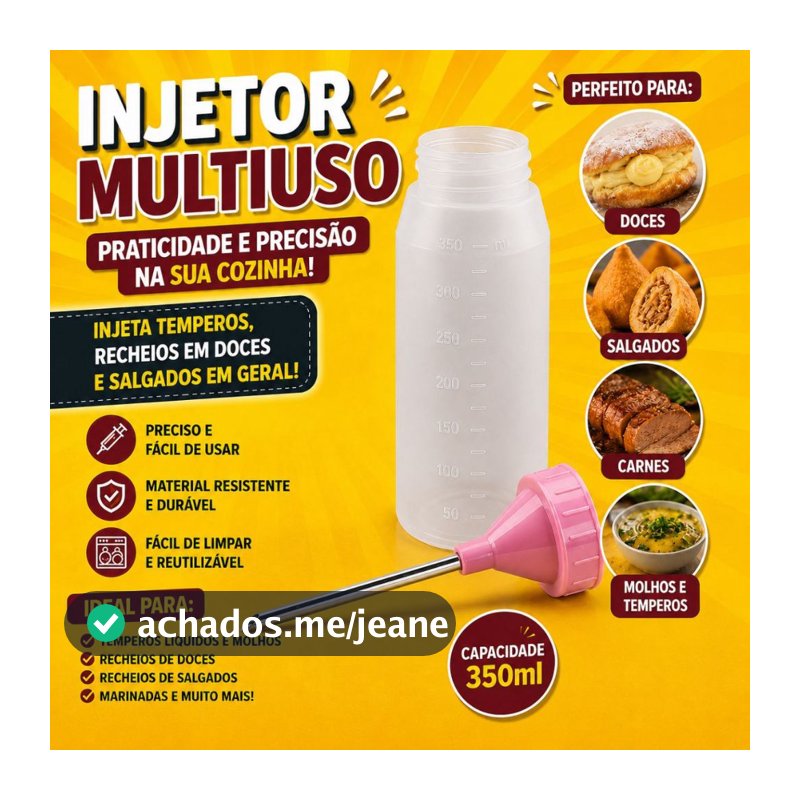 Injetor Recheador 350ml Para Doces e Salgados Churros Donuts Cupcakes Panetones Carnes Multiuso 15cm