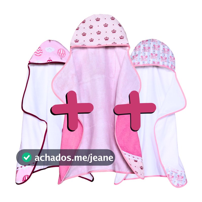 Toalha de Banho Bebê 3 Unidades com Forro 100% Algodão Capuz Menino e Menina
