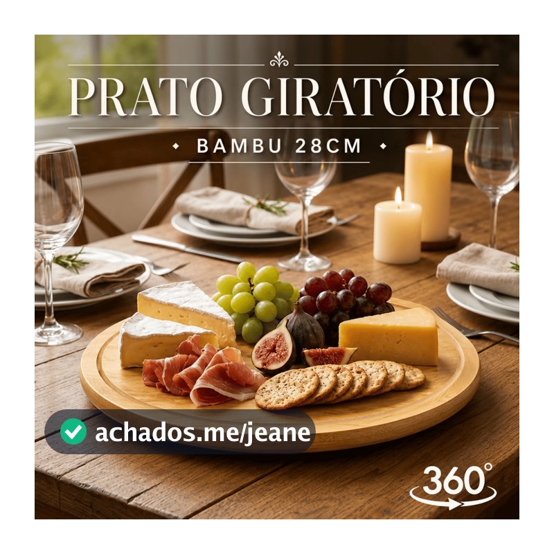 Petisqueira Giratória Bambu 28cm Tábua Bandeja Frios Bandeja Petiscos Mesa Posta Café da Manhã 360 Cozinha Decoração