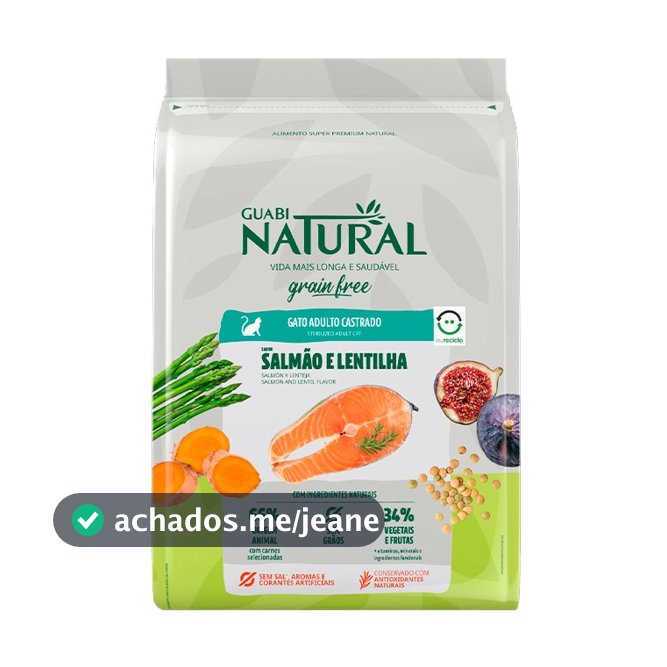 Ração Guabi Natural Grain Free Salmão e Lentilha para Gatos Castrados 7,5 KG