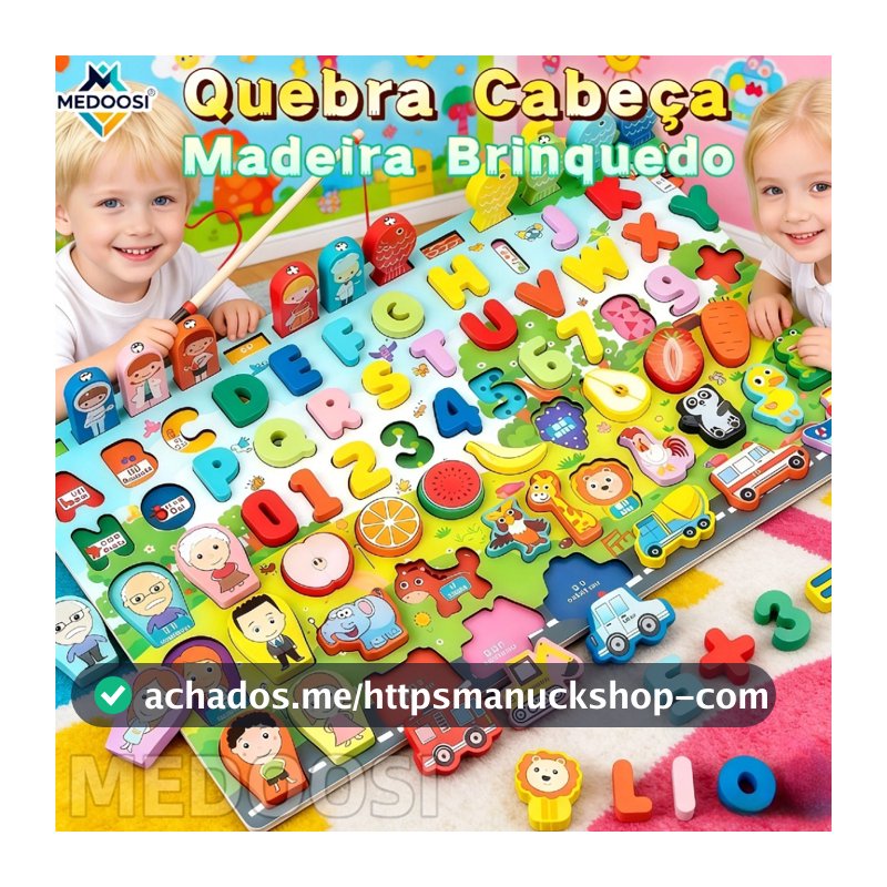 MEDOOSI Jogo Quebra Cabeça Educativo Infantil com Alfanumérico/ Crianças Montessori Madeira Brinquedo de Pesca Magnético