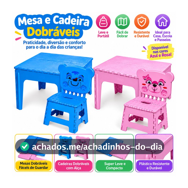 Kit Mesa Infantil Dobrável Banqueta Encosto Arqplast Criança Brinquedo